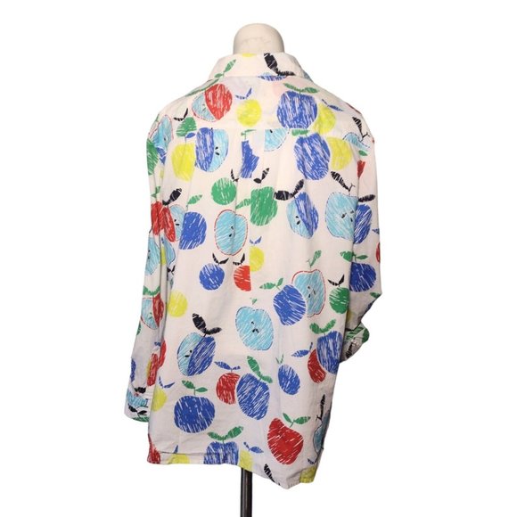 Talbots Apple Print Shirt Size XS Petite Roll Tab Sleeves Colorful Artsy Button - Picture 6 of 8